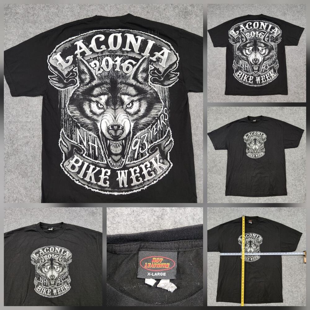 Laconia 2016 Bike Week Harley Motorcycle Mens XL Hot Leathers Wolf Black T Shirt